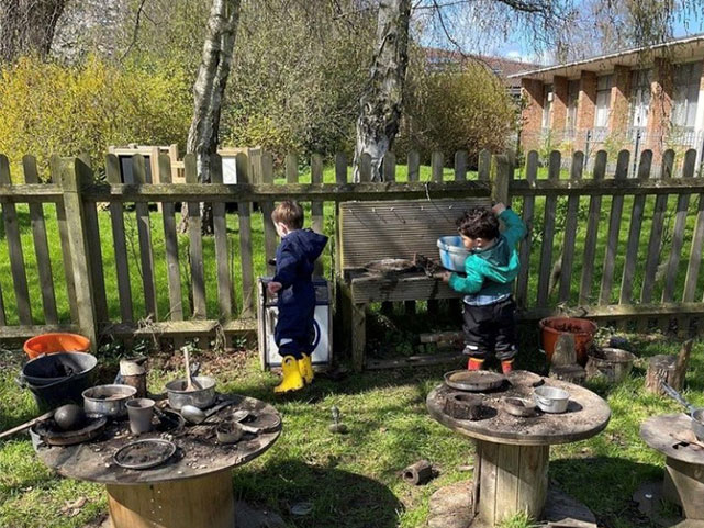 Two boys playing outside